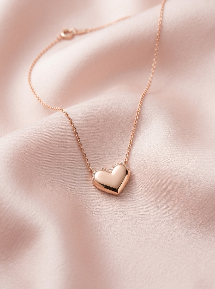 Rose gold pendant on silk