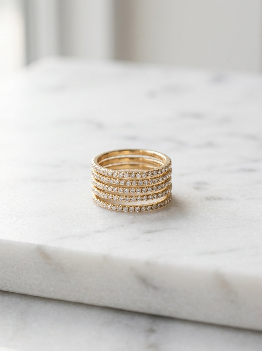 Stacked gold rings on marble